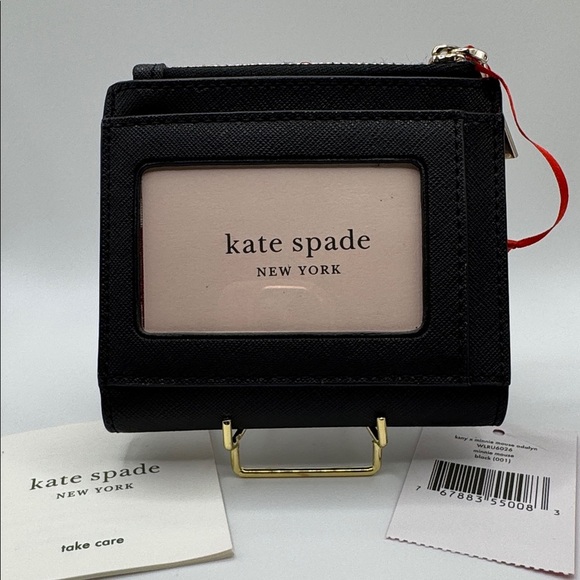 Kate Spade x Disney Minnie Mouse Adalyn Leather Bifold Snap Wallet Polka Dot Bow - Picture 2 of 5